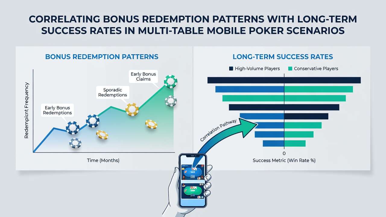 Illustration af multi-table poker session med bonusdata overlay